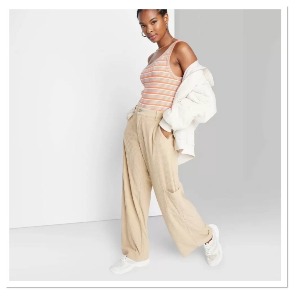 Women’s Low Rise Relaxed Corduroy Cargo Wide Leg Pants Wild Fable NWT